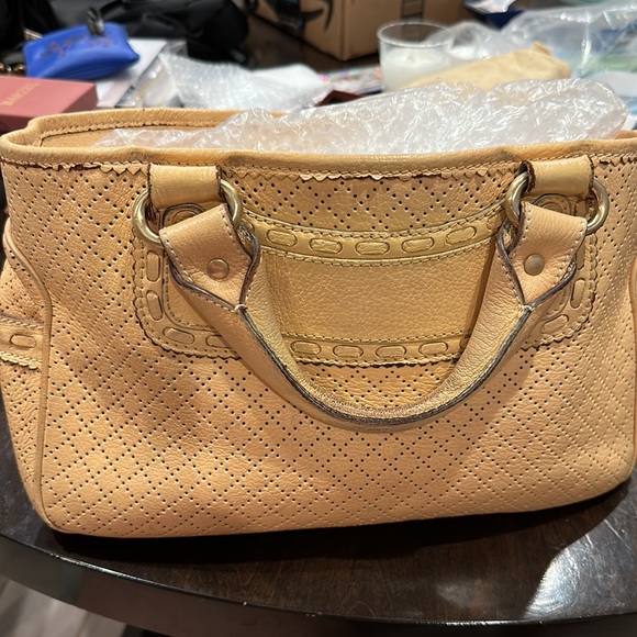 Vintage Celine leather tote with Diamond tooled pattern. 15x6x6.5. Light tan - Picture 3 of 16